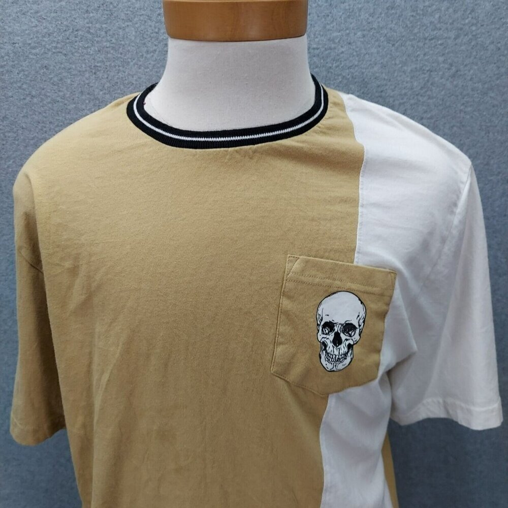 Distortion Shirt Mens Size XL Mustard and White Short‎ Sleeve Crew Neck Cotton